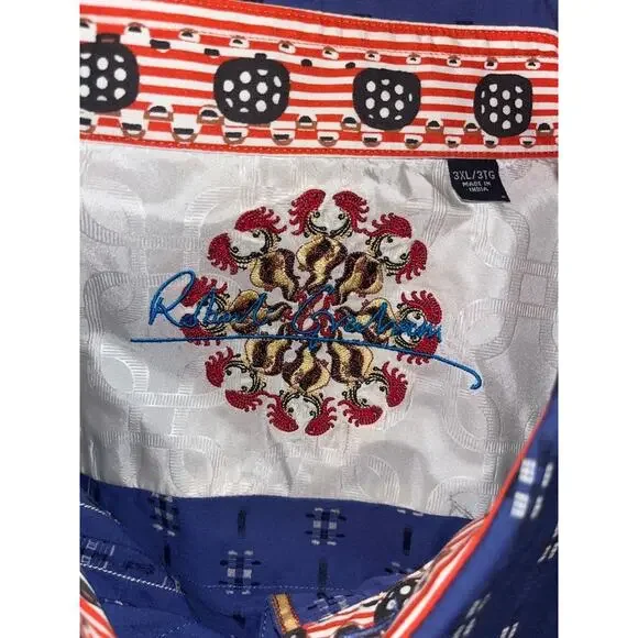 Robert Graham Textured Shirt Sz. 3XL Blue Geometric Flip Cuff Button EUC - Picture 10 of 11